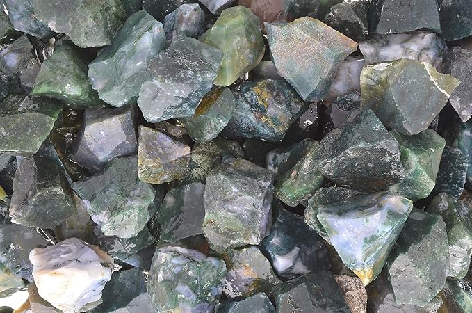 Fantasia Materials: 18 lbs Green Moss Agate Rough Stones from India