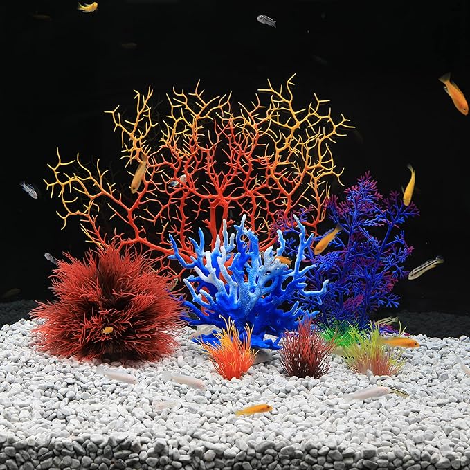 MyLifeUNIT Aquarium Plants, 7 Pack Artificial Coral Ornament for Fish Tank Decorations (Multicolor)