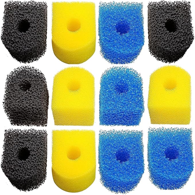 Aquarium Filter Replacement Sponge, Fish Tank Filter Replacement Parts, Including 4 x Coarse Sponge, 4 x Fine Sponge & 4 x Black Sponge