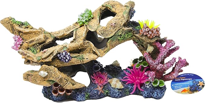PENN-PLAX Deco-Wrecks Tan Plane Coral Scape Aquarium Decoration – Safe for Freshwater and Saltwater Fish Tanks – Large