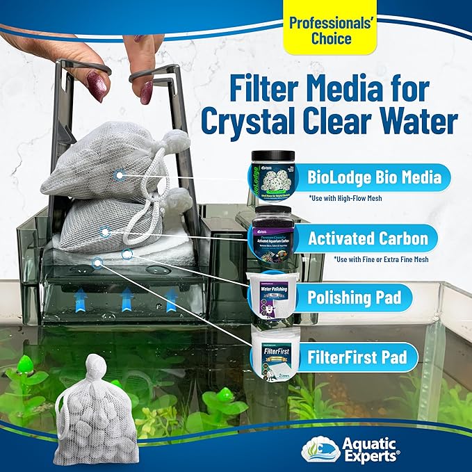 Aquatic Experts High Flow Filter Media Bag - Durable Filter Bags for Fish Tank, Secure Aquarium Media Bag with Drawstring, Media Bags for Aquarium and Pond, High Flow (White), 3” x 8” - 8 Pack