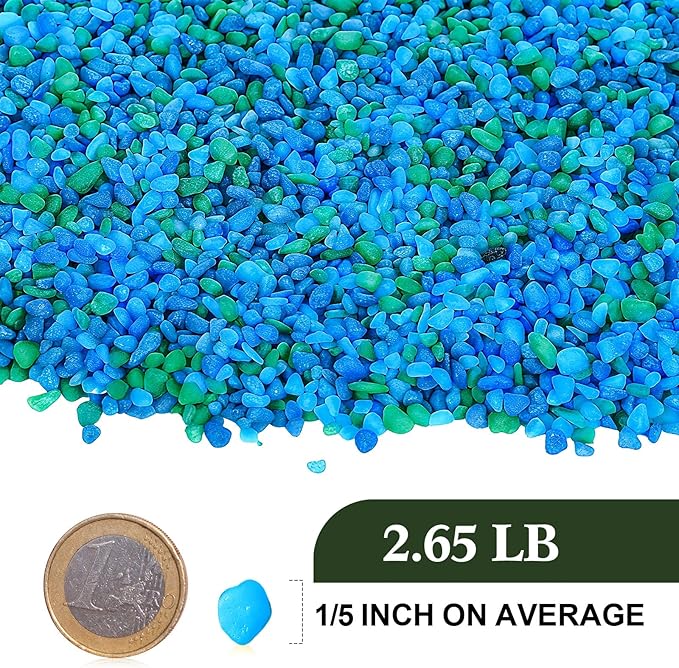 Jexine 12 Pack Plastic Fish Bowl 48 Pcs Floating Fake Goldfish 12 Pcs Artificial Aquatic Plant 2.65 Pound Tank Rock for Aquarium Tank Party Table Centerpiece Decoration Accessories (Blue Stone)