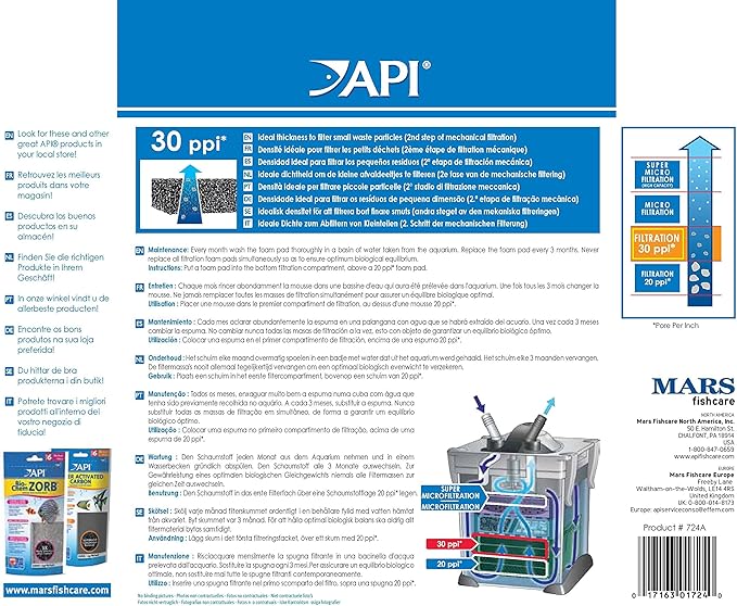 API FILSTAR XP FILTRATION FOAM 30 PPI Aquarium Canister Filter Filtration Pads 2-Count