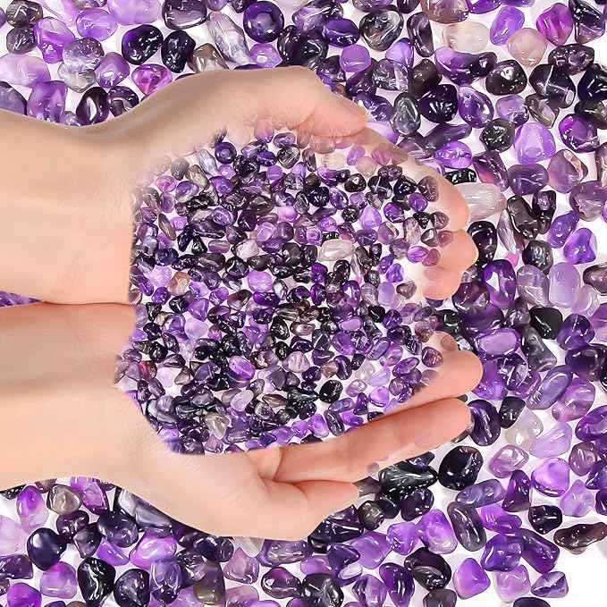 Crystal Chips Stone Pebbles 1 Lb/465g Natural Quartz Stones Aquarium Gravel Sea Glass Rock Sand for Crafts, Vases Filler, Succulent Plants, Aquarium Gravel Rocks, Fish Tank (Purple, One-Size)