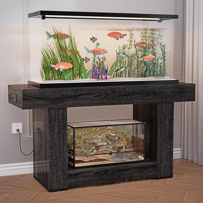 55–75/90 Gallon Aquarium Stand, Heavy Duty Fish Tank Stand for Turtle,Reptile&Amphibians,MDF Board Tabletop with Drawer&Power Outlet,Reinforced Metal Frame Upload 1000LBS Black Wood
