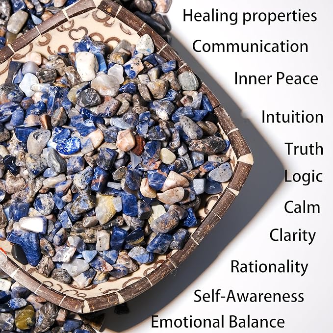 Sodalite Crystal Chips 2lbs (1200+ Pieces) –8-15mm Natural Deep Blue Healing Stones for Jewelry Making, Meditation, Plants, Aquarium Decor & Spiritual Gifts – Stone of Wisdom & Truth