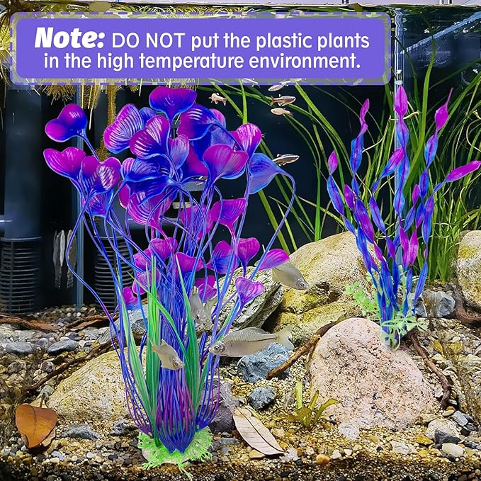 Hamiledyi Artificial Aquarium Plants Fish Tank Decorations, Soft Plastic Green Water Grass for Fish Habitat, Realistic Underwater Décor, Safe for Fish, 2-Pack