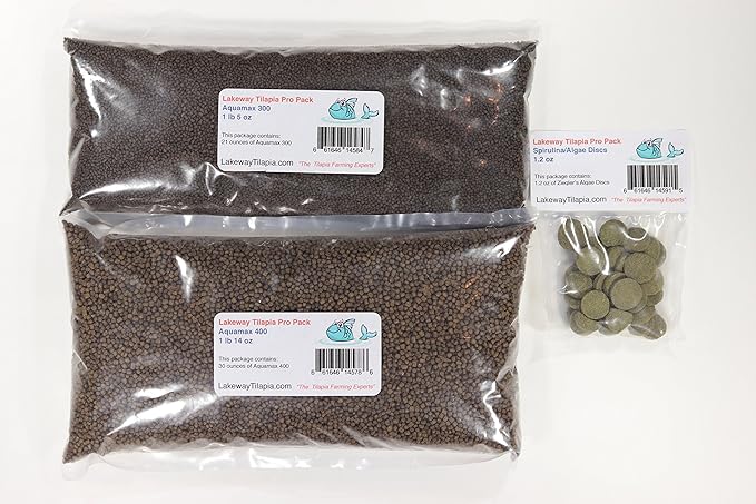Pro Pack 30 Tilapia Food - to Raise Tilapia from Fry Stage Up to 6 Inches Long with Over 1 Pound 5 Ounces of 300, 1 Pound 14 Ounces of 400, and 1.2 Ounces of Algae Disc