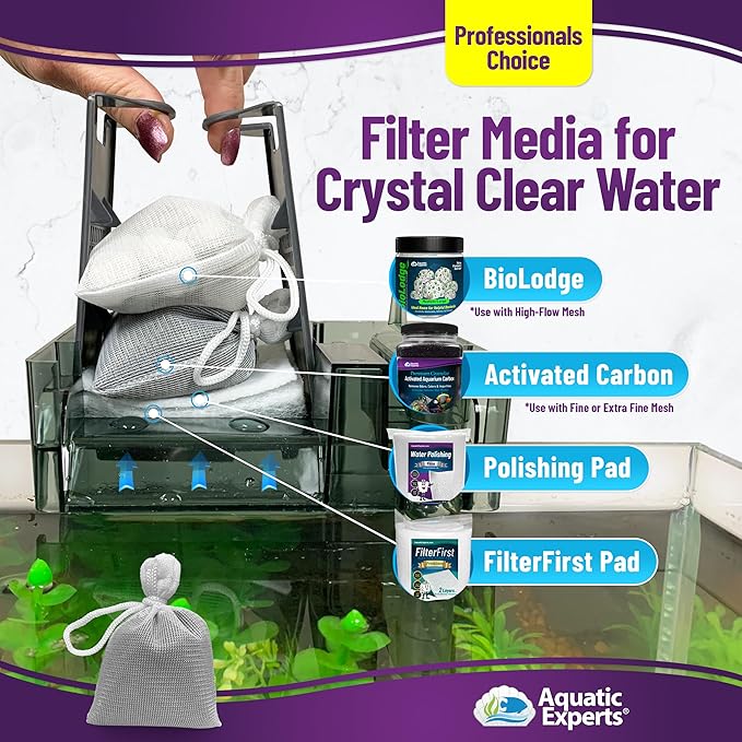Aquatic Experts Fine Aquarium Media Bag, Durable Drawstring Bags for Fish Tank Filters, 450 Micron Mesh, (Fine, 3"x 8" - 4 Pack)