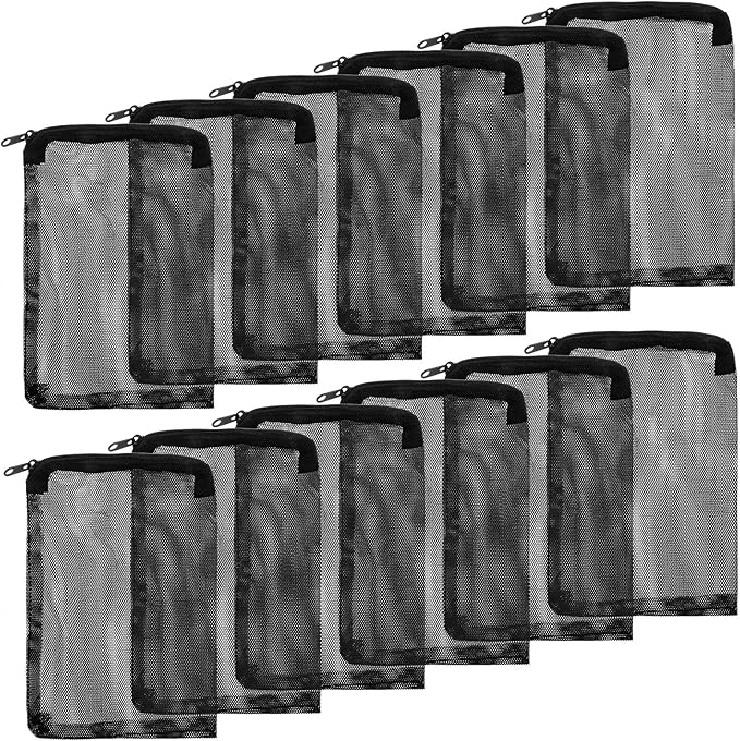 12-Pack Media Bags for Aquarium,Filter Media Bag,Reusable Aquarium Mesh Bag,Aquariums Filters Medias Bags with Zipper Closure for Bio Balls, Ceramic Rings & Filters Stones, Black