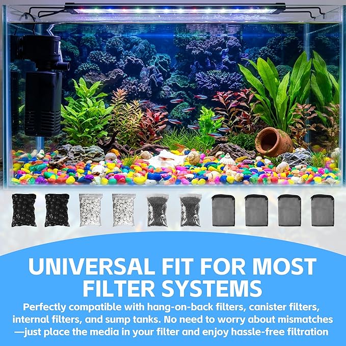 Aquarium Filter Media Double Pack - Activated Carbon, Bio Balls & Ceramic Rings Fit Most Filter Systems for Freshwater & Saltwater Fish Tanks