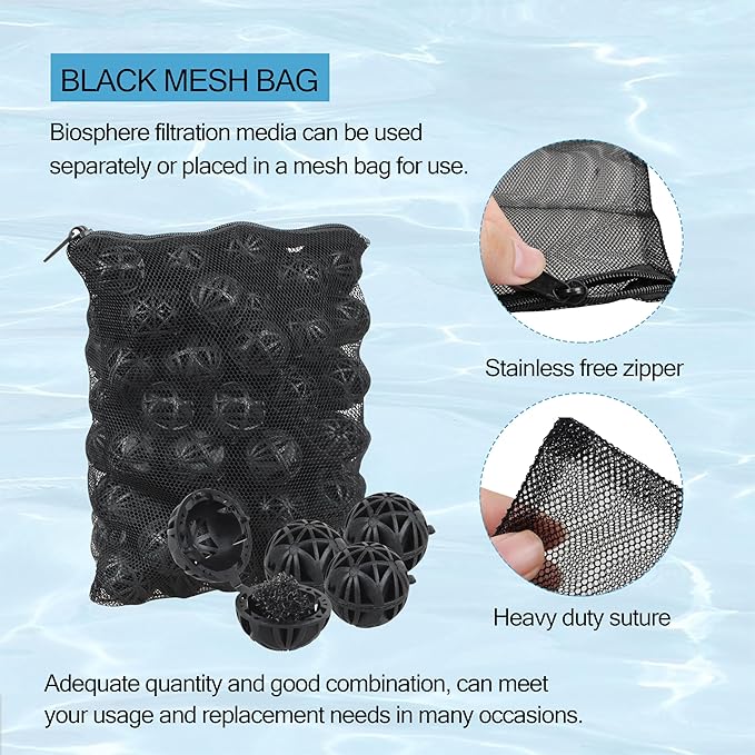 500 Pieces Black Bio Balls 1.02 Inch Internal Bioballs Filter Media for Aquarium Filter&Pond Filter with 5 Pieces Aquarium Filter Media Mesh Bags
