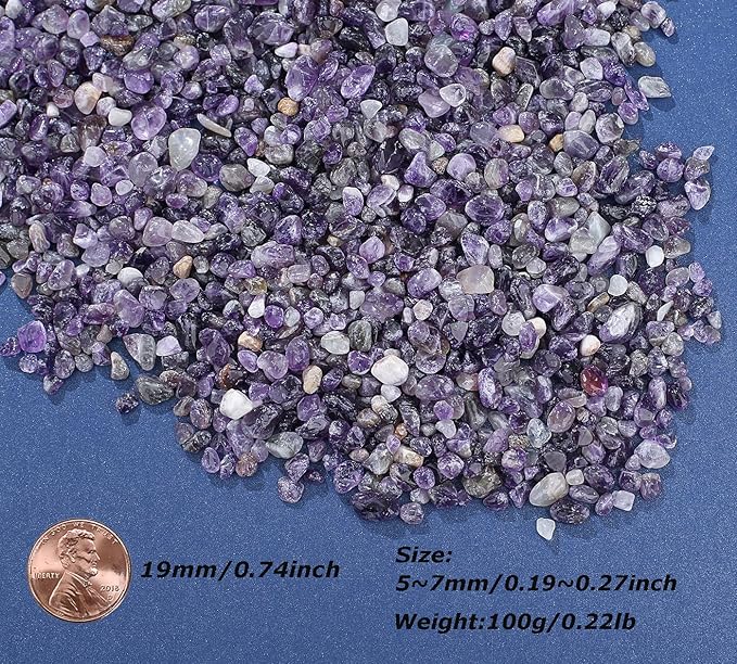 LAIDANLA Amethyst Crushed Stone Crystal Chips Bulk Natural Gemstones Healing Reiki Crystals Mini Quartz Vase Filler Aquarium Gravel 100g