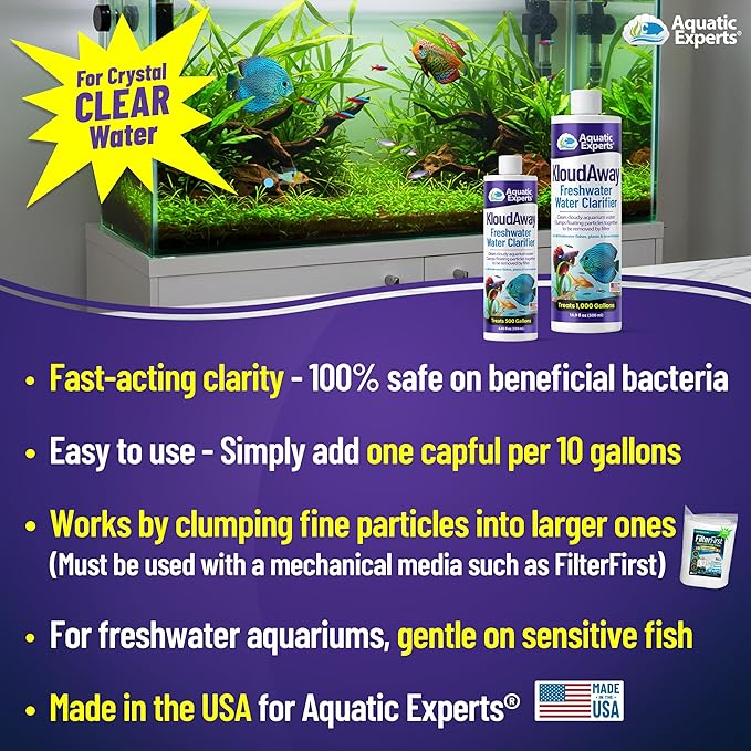 KloudAway Freshwater Aquarium Water Clarifier - Clears Cloudy Water, Water Clarifier for Fish Tank, Made in USA, Aquatic Experts (250 ml)