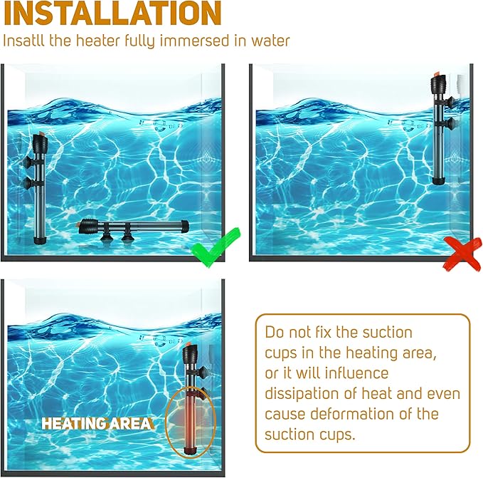 Orlushy Submersible Aquarium Heater, Adjustable Fish Tahk Heater with Free Thermometer Suitable for Marine Saltwater and Freshwater