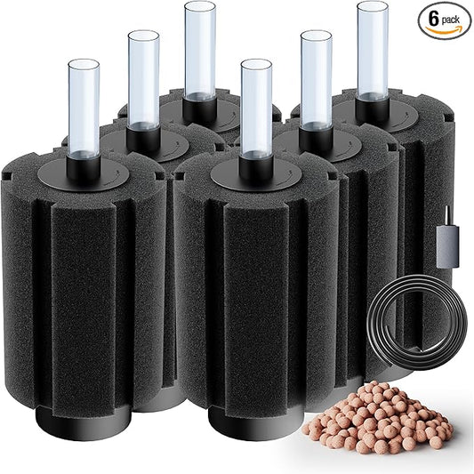 80-150 Gal Aquarium Sponge Filter with Ceramic Media and Bubble Diffuser Ultra Quiet Fish Tank Filters fit Breeding Fry Betta Shrimp Fish Tank (Large(6 Pack) for 80-150 Gal)