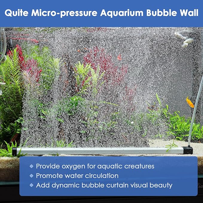 hygger Aquarium Bubble Strip, Nano Air Bubble Curtain Wall Aquarium, Quiet High Dissolved Oxygen Diffuser Fish Tank Bubbler Decorations Self-Sinking for Freshwater Saltwater (27.5 Inch)