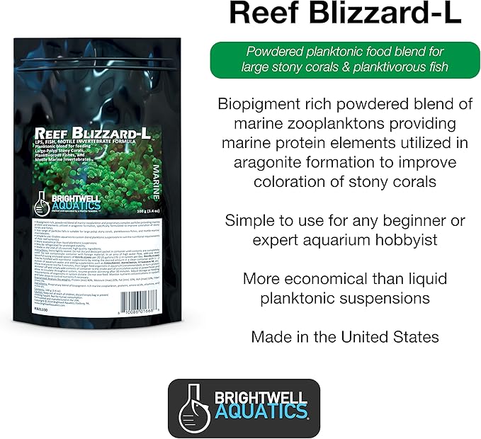 Brightwell Aquatics Reef Blizzard L - Powder Planktonic Food Blend to Feed Large Stony Corals & Planktivorous Fish