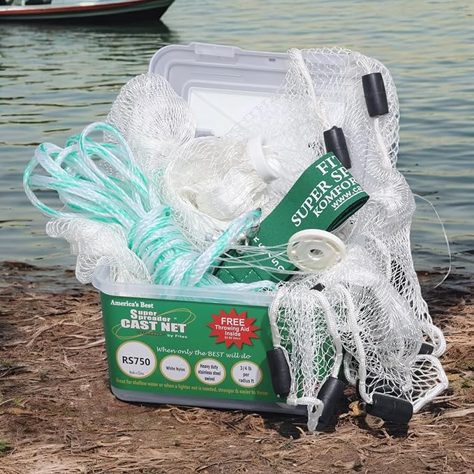 FITEC Super Spreader Nylon Fishing Cast Net, 1/4-Inch X 3-Feet