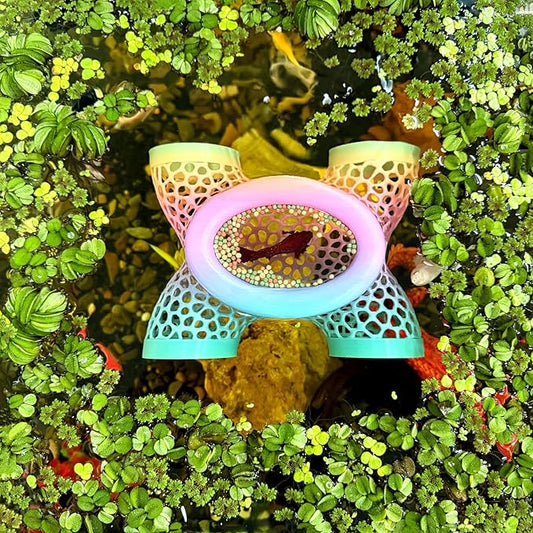 Aquarium Floating Betta Fish Log, Hide Tunnel and Hammock Toy, Small Fish Or Shrimp Hide Resting Cave, Floating Feeder, Feeding Ring, Tank Accessories Decoration (Gradient Color)