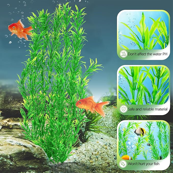 MyLifeUNIT Artificial Aquarium Plants, Tall Plastic Fish Tank Plants for Aquarium Decor (Green), 2-Pack 15.75-Inch & 21-Inch