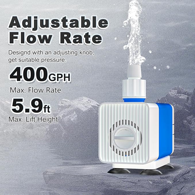 SongLong Submersible Pump 400GPH (1500 L/H 25W) Ultra Quiet with Over Heating Protection 6ft High Lift for Fountains, Hydroponics, Ponds, Aquariums & More…
