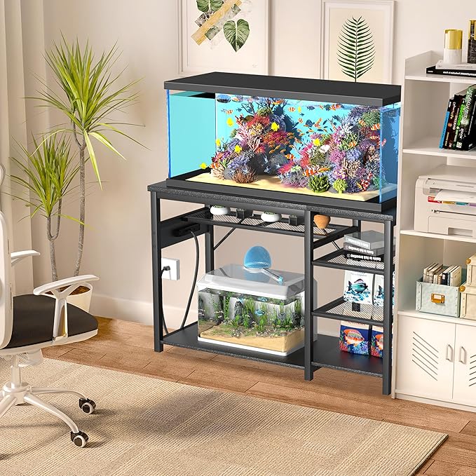 GRLEAF 40-50 Gallon Aquarium Stand: 900LB Capacity, Built-In Power Outlets, 3-Tier Shelves for Fish Tank Accessories Storage, Heavy-Duty Steel/Wood Hybrid for Fish & Reptile Tanks | Excludes Tank