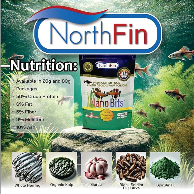 Northfin Nano Bits Premium Fish Food - 0.5mm Slow Sinking Pellets for Nano Fish, Betta, and Danios - High Protein, Insect-Based Formula with Omega-3, Spirulina, and Natural Color Enhancers (80g)