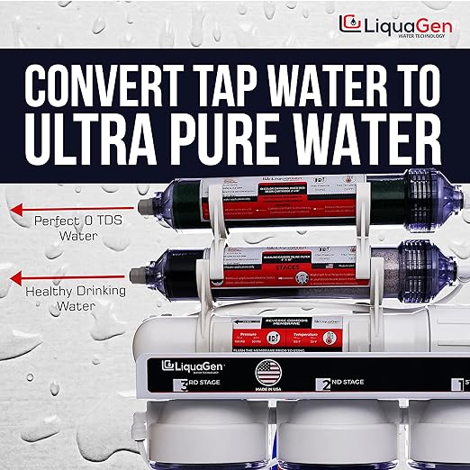 LiquaGen Portable - 6 Stage Dual Use (Drinking & 0 PPM Aquarium Reef/Deionization) Reverse Osmosis Water System (RO/DI) w/pH Alkaline Mineral Restoration Filter (50 GPD)