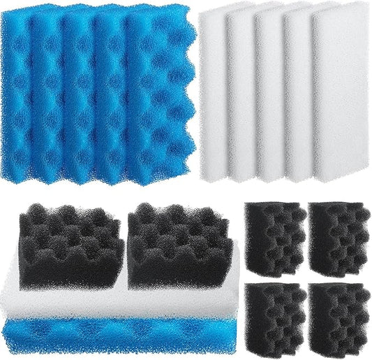 Threlaco 18 Pcs Compatible with 306/307 Bio Sponge Set Compatible with Aquarium Filters Including Blue White Black Bio Sponge for Replacement Filter Media Kit