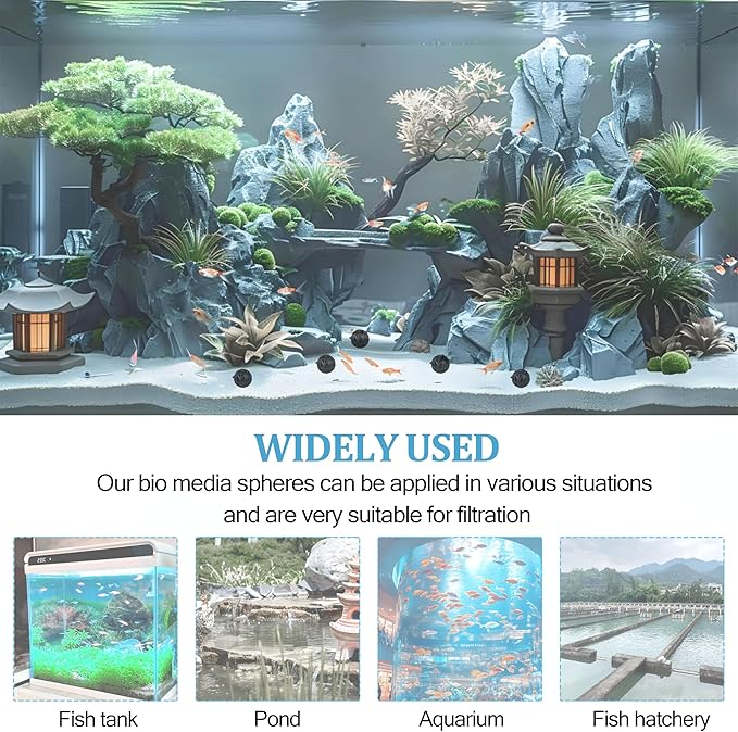 500 Pieces Black Bio Balls 1.02 Inch Internal Bioballs Filter Media for Aquarium Filter&Pond Filter with 5 Pieces Aquarium Filter Media Mesh Bags