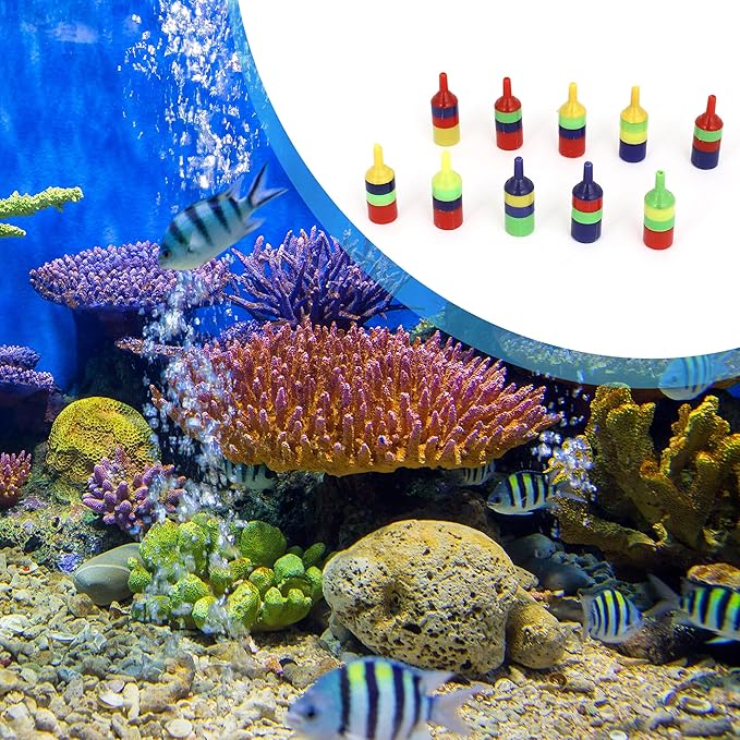 Aquarium Air Stone, Striped Airstone Diffuser for Aquarium Fish Tank, 0.6 x 1.7inch (Multicolor 10Pcs)