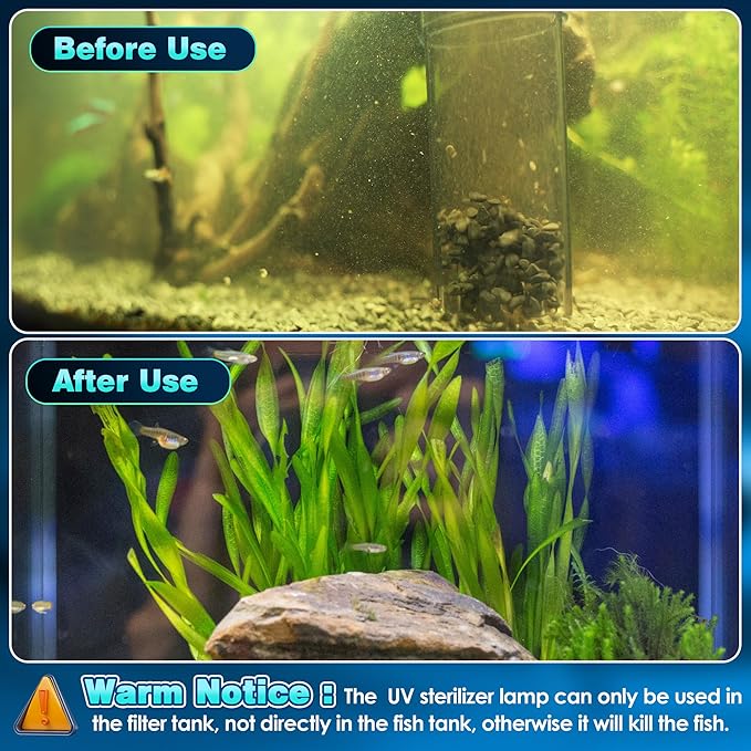 Qualirey 11W Aquarium UV Light for Fish Tank, UVC Light Fish Tank for Aquarium Algae Control, Submersible Waterproof UV Lamp with Timer and Hood for Pond Sump Swimming Pool