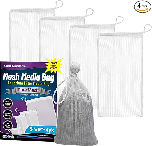 Aquatic Experts Fine Aquarium Media Bag, Durable Drawstring Bags for Fish Tank Filters, 450 Micron Mesh, (Fine, 5" x 9" - 4 Pack)