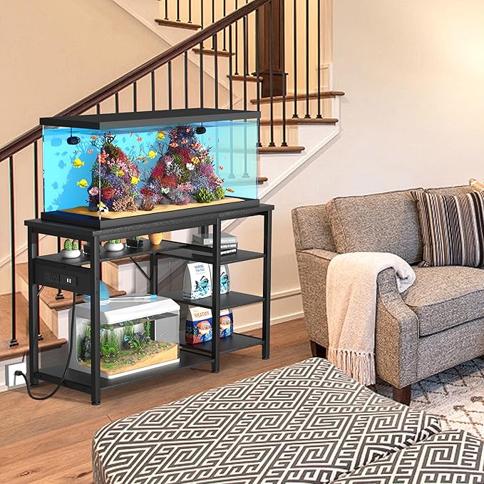 GRLEAF 40-50 Gallon Aquarium Stand: 900LB Capacity, Built-In Power Outlets, 3-Tier Shelves for Fish Tank Accessories Storage, Heavy-Duty Steel/Wood Hybrid for Fish & Reptile Tanks | Excludes Tank
