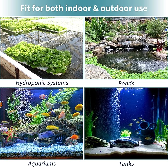 Pawfly Aquarium Air Pump Adjustable Quiet Fish Tank Air Pump with Air Stones 4 Outlets Manifold and Airline Tubing Accessories for Up to 300 Gallon Tank Aquarium Pond