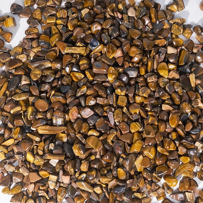 Yellow Tiger Eye Chips Bulk, Poshlished Healing Gemstone, DIY, Vase Filler, Succulent Soil, Creative Pebble, Potting Mix, Garden Decor, Aquarium Gravel & Fish Tank Rocks(Yellow Tiger Eye，1Pound)