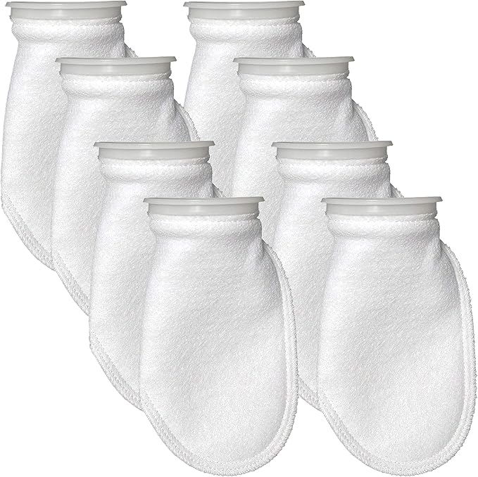 Sock Filters - 200 Micron - Aquarium Felt Filter Bags - Custom Made in USA (4 Inch Ring by 10.5 Inch Long 8 Pack)