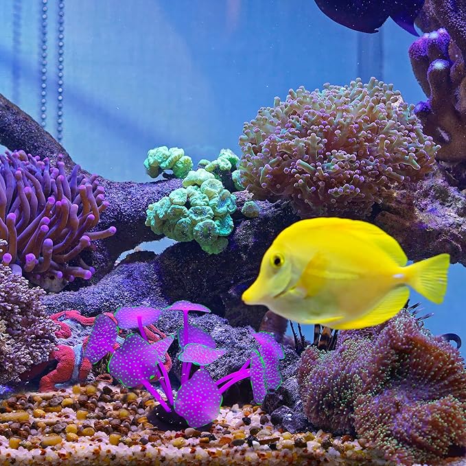 Soft Silicone Glowing Mushroom Coral, Fluorescence Aquatic Artificial Coral for Aquarium (Purple)