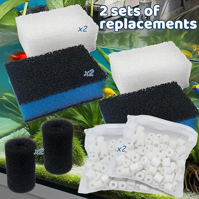 PurifyLogix 2 Sets of Upgraded Three-Stage Filtration Fish Tank Filter for AquaClear 30 Power Filter, 2 Set of Replacement Maintenance Kit for Fish Tank Filter for 30/150 30-Gallon Aquarium