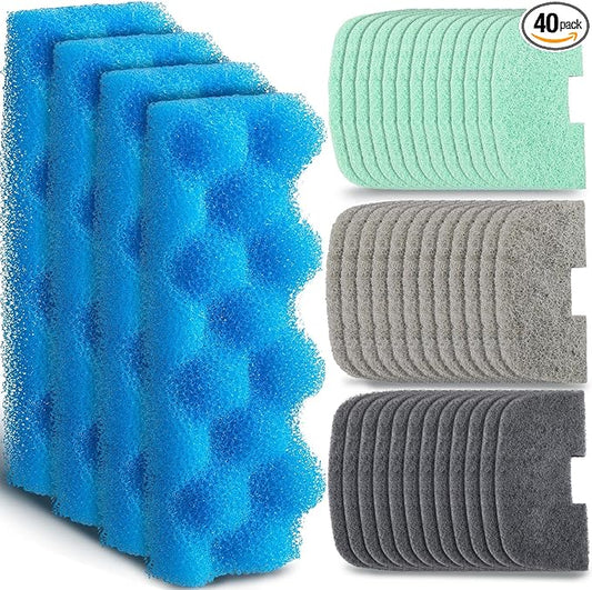 Threlaco 40 Pcs Replacement Filter Media Kit Compatible with Fluval 206/207, Aquarium Filters Set Including 4 Biological Foams, 36 Ammonia/Phosphate/Nitrite Remover