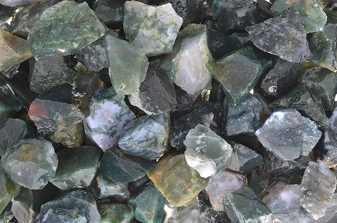 Fantasia Materials: 18 lbs Green Moss Agate Rough Stones from India