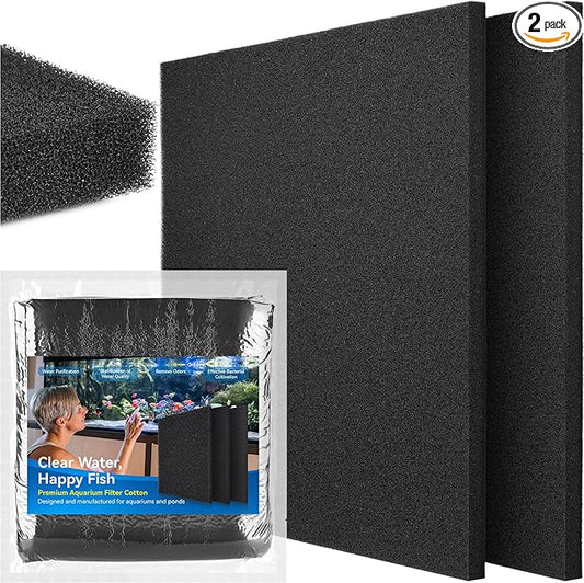 Borlech Aquarium Bio Filter Sponge Pad - Cut-to-Size Aquarium Filter Media for Fish Tank, Pond, Sump - Mechanical & Biological Filtration (18.5"x18.5"x0.8", 50PPI, 2 Pack)
