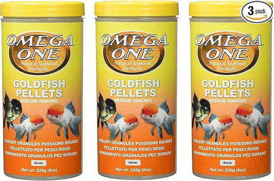 Omega One 3 Pack of Goldfish Medium Pellets, 8 Ounces Each