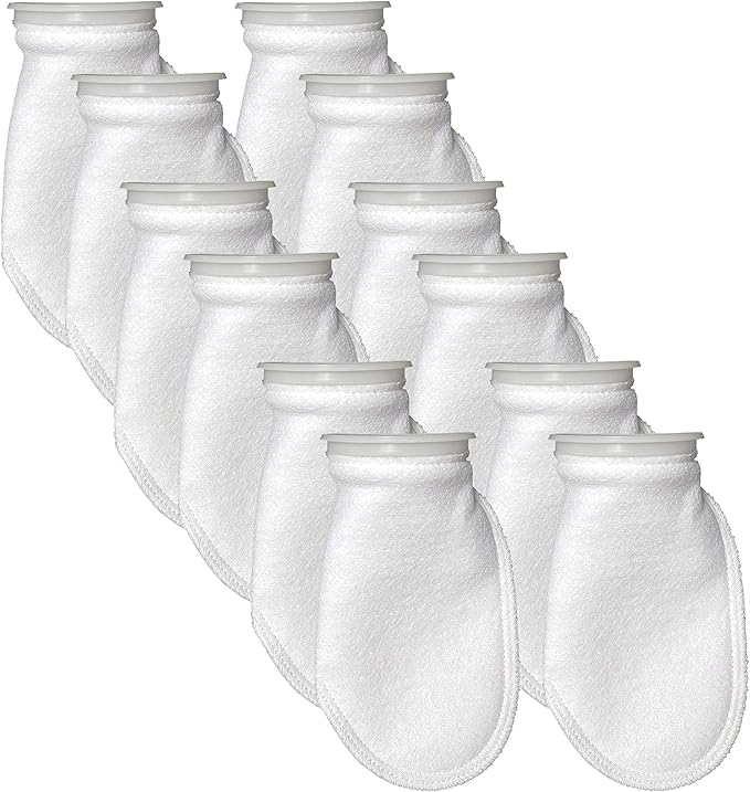 Sock Filters - 200 Micron - Aquarium Felt Filter Bags - Custom Made in USA (4 Inch Ring by 10.5 Inch Long 12 Pack)