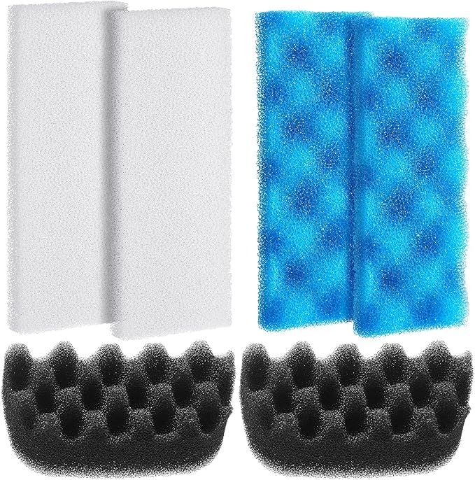Threlaco 6 Pcs Aquarium Filters Bio Sponge Sets Compatible with Fluval 206/207, Including 2 Blue 2 White 2 Black Bio Sponge for Replacement Filter Media Kit