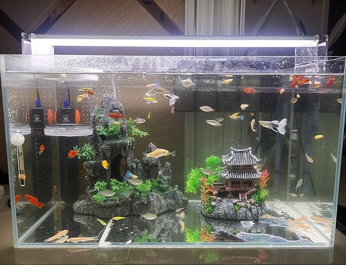 AWXZOM Extra Large Aquarium Decorations kit - “Ancient Temple in The Mountain”, Japanese Aquarium Decorations Resin Aquarium Castle Decorations Aquarium Mountain View Stone