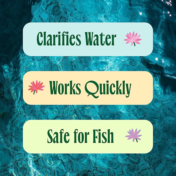 Flocculant for Aquariums, Ponds & Fountains – Powerful Water Clarifier Instantly Clears Murky Water - Fish & Wildlife Safe - 16 Fl Oz.