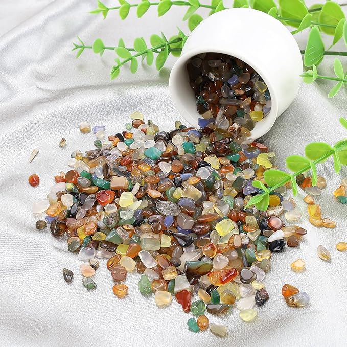 ZHIYUXI Multicolor Agate Crystal Chips Bulk Fish Tank Decorations Aquarium Rocks Gravel Vase Filler Stones Crystals for Candle Making Witch Kit Gravel for Plants Quartz Sand Gemstone 0.22 lbs