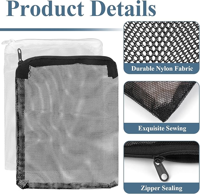 16 Pcs Aquarium Filter Media Bags Extra Fine, 7.8 x 5.9 Inch Filter Media Bag with Zipper, White & Black Aquarium Mesh Bag for Fish Tank Activated Carbon, Ceramic Rings